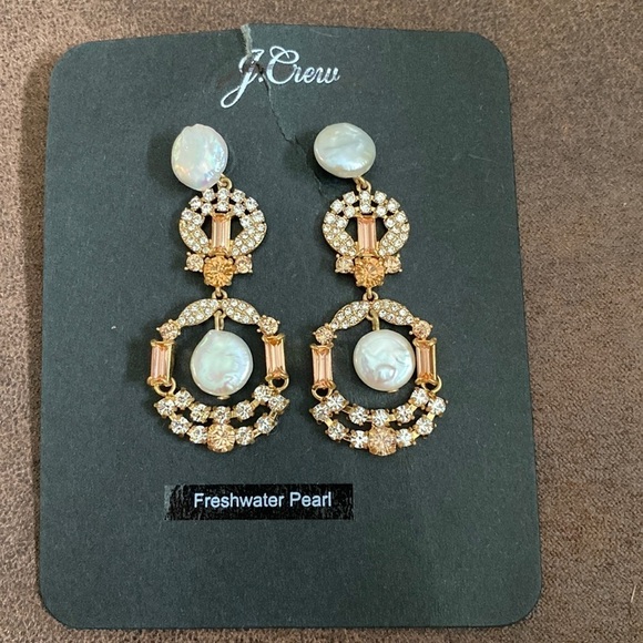 J Crew Freshwater pearl sparkle statement earrings BD992 - Picture 1 of 3